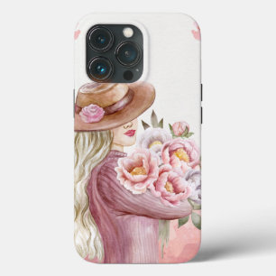 Elegant Woman with Peonies Watercolor Art Print iPhone 13 Pro Case