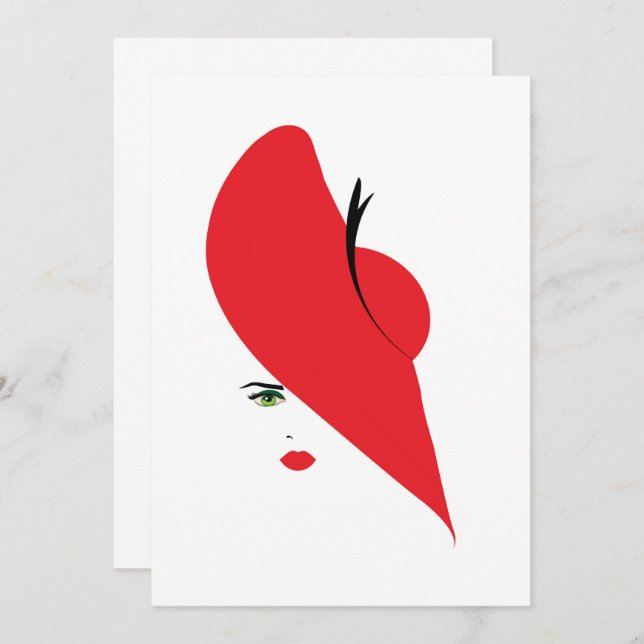 elegant woman with red hat invitation (Front/Back)