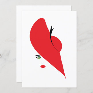 elegant woman with red hat invitation