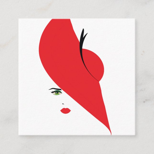 elegant woman with red hat square business card (Front)