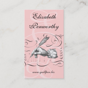 Elegant Woman Writer's Business Card Pen in Hand