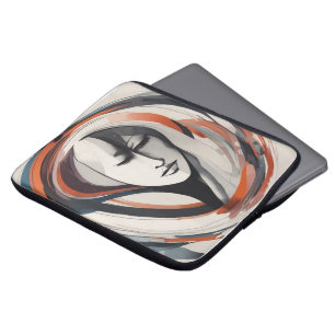 Elegant Woman's Face Brown Blue Abstract Laptop Sleeve