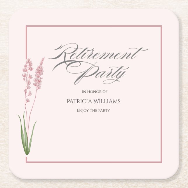 Elegant Womans Pastel Wildflower Retirement Party  Square Paper Coaster (Front)
