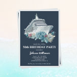 Elegant Women 50th Birthday Party Cruise Ship Trip Invitation<br><div class="desc">Elegant 50th birthday party cruise ship trip invitation for women. Personalise it with her name and the party details including the date,  cruise line,  departure port,  RSVP information,  any any other info needed. Design with a watercolor boat and beautiful flowers on a navy blue background and silver details.</div>