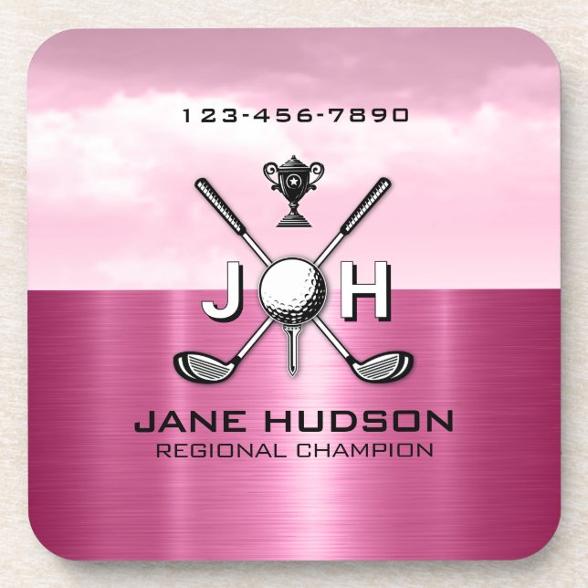 Elegant Women Custom Golf Monogram Design Coaster (Front)