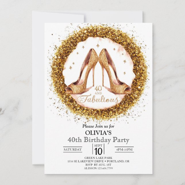 Elegant Women Digital Gold 40th Birthday Invitation (Front)
