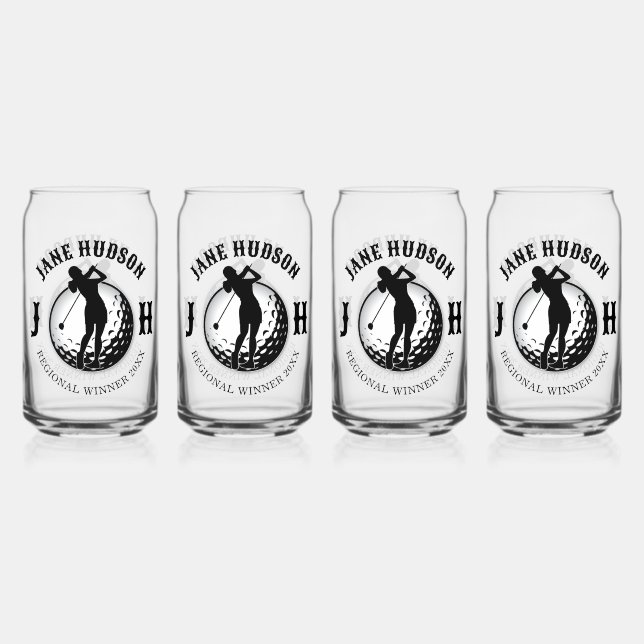 Elegant Women Golf Monogram Design Can Glass (Front)