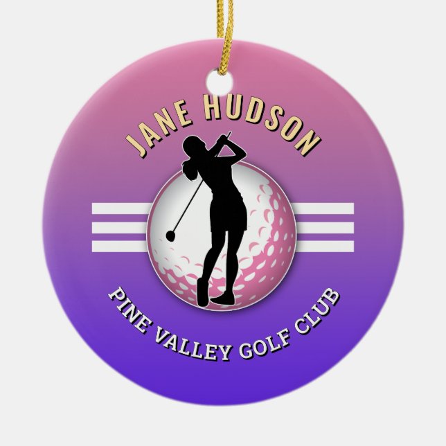 Elegant Women Golfer Design Ceramic Tree Decoration (Front)