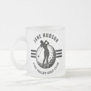 Elegant Women Golfer Design Frosted Glass Coffee Mug