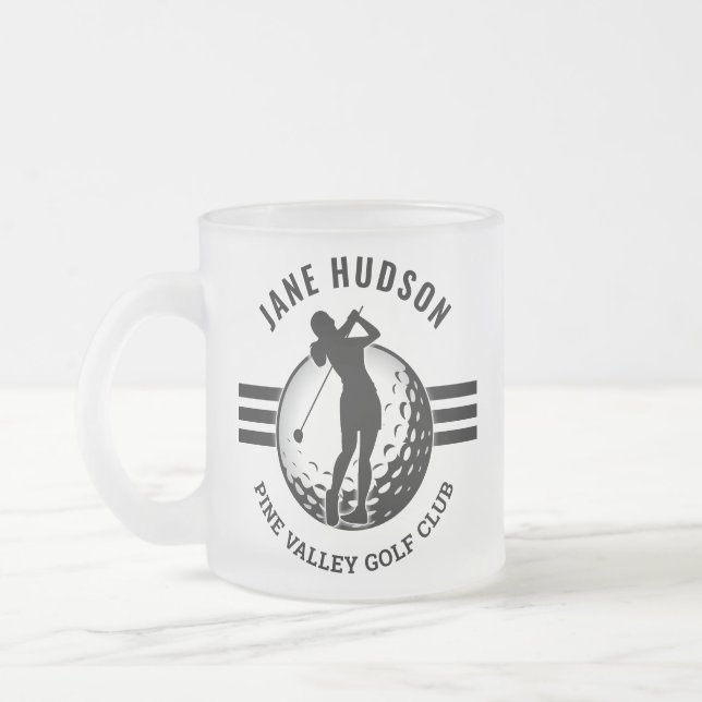 Elegant Women Golfer Design Frosted Glass Coffee Mug (Left)