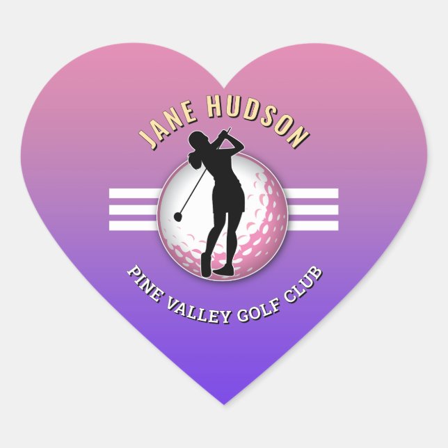 Elegant Women Golfer Design Heart Sticker (Front)