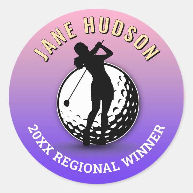 Elegant Women Golfer Monogram  Design Classic Round Sticker (Front)