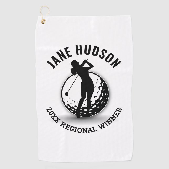 Elegant Women Golfer Monogram  Design Golf Towel (Front)