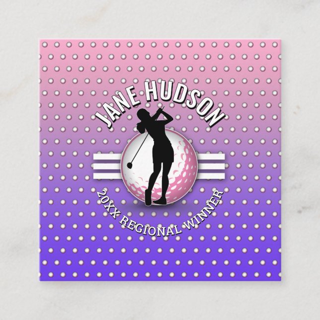 Elegant Women Golfer Monogram Design Square Business Card (Front)