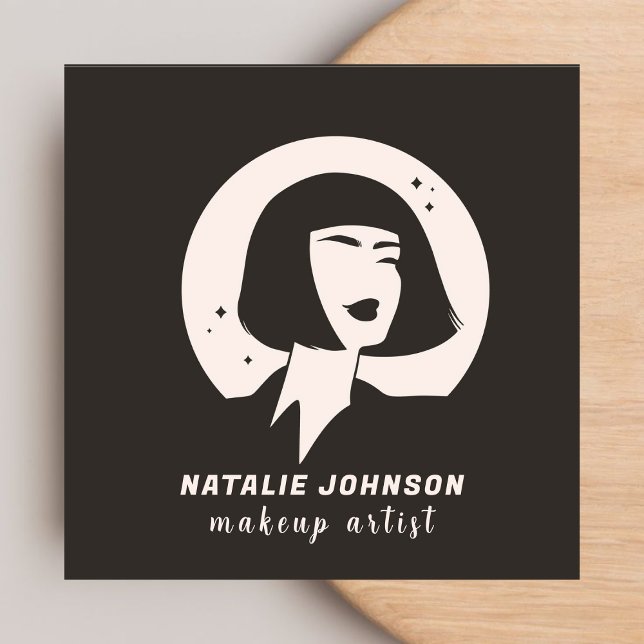 Elegant Women Logo Blush Pink & Grey Makeup Artist Square Business Card (Creator Uploaded)