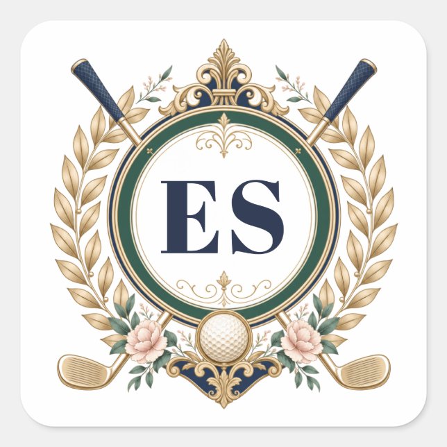 Elegant Women’s Golf Monogram Square Sticker (Front)