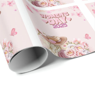 Elegant Women's Day 2025 with Pink Floral Design Wrapping Paper