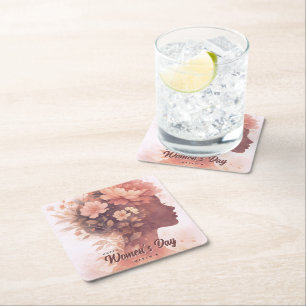 Elegant Women's Day Celebration Floral March 8 Square Paper Coaster