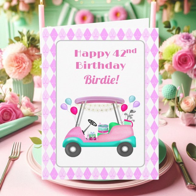 Elegant Women's Golf Party Cart 42nd Birthday   Card (Creator Uploaded)
