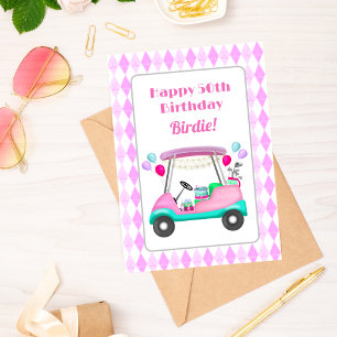 Elegant Women's Golf Party Cart 50th Birthday Card