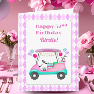 Elegant Women's Golf Party Cart 52nd Birthday Card