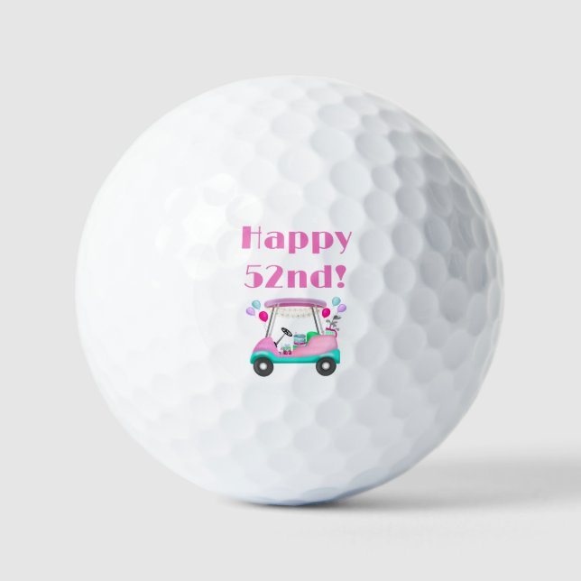 Elegant Women's Golf Party Cart 52nd Birthday Golf Balls (Front)