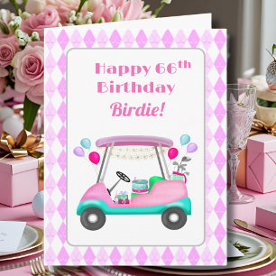 Elegant Women's Golf Party Cart 66th Birthday   Card