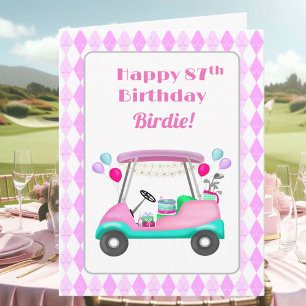 Elegant Women's Golf Party Cart 87th Birthday Card