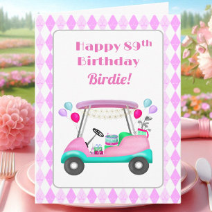 Elegant Women's Golf Party Cart 89th Birthday Card
