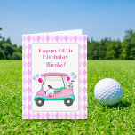 Elegant Women's Golf Party Cart Birthday   Card<br><div class="desc">This one-of-a-kind item depicts a decorated golf cart for a women's birthday party banner and is ideal for a golfing birthday celebration! This brightly coloured golf cart transports gifts,  cake,  and sparkling Champagne. This a fun birthday card to give to someone who lives and breathes golf!</div>