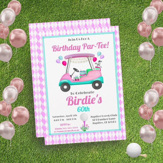 Elegant Women's Golf Party Cart Birthday  Invitation (Creator Uploaded)