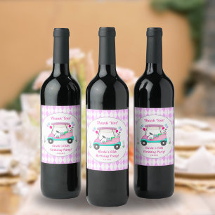 Elegant Women's Golf Party Cart Birthday Thank You Wine Label