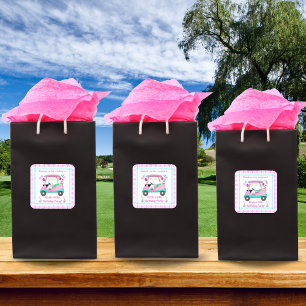 Elegant Women's Golf Party Cart Thank You Birthday Square Sticker