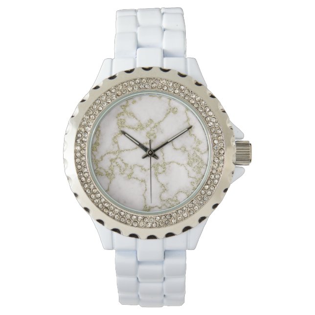 Elegant Women's White and Gold Marble Watch (Front)