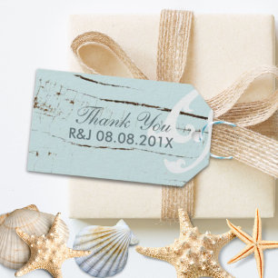 Elegant wood BLue Seashells Beach Wedding favour Gift Tags