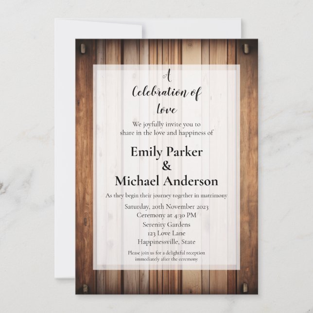 Elegant wood frame wedding invitation (Front)