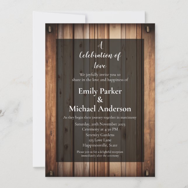 Elegant wood frame wedding invitation (Front)