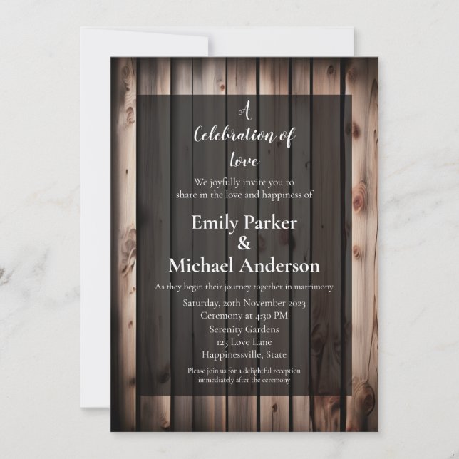 Elegant wood frame wedding invitation (Front)