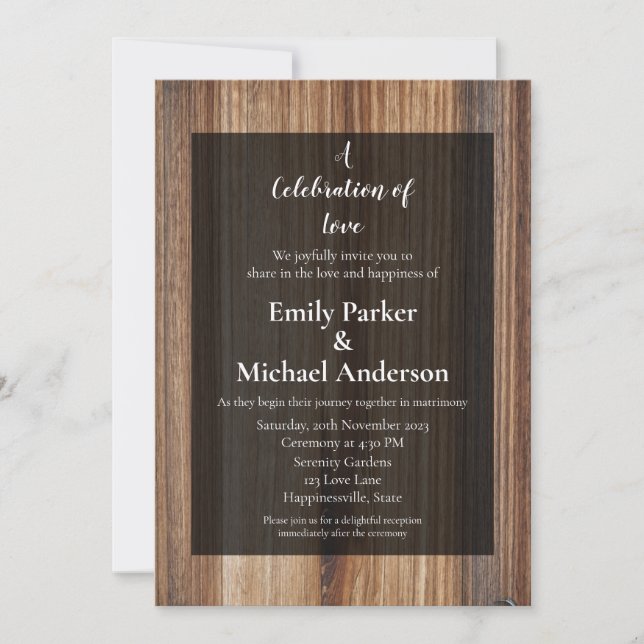 Elegant wood frame wedding invitation (Front)