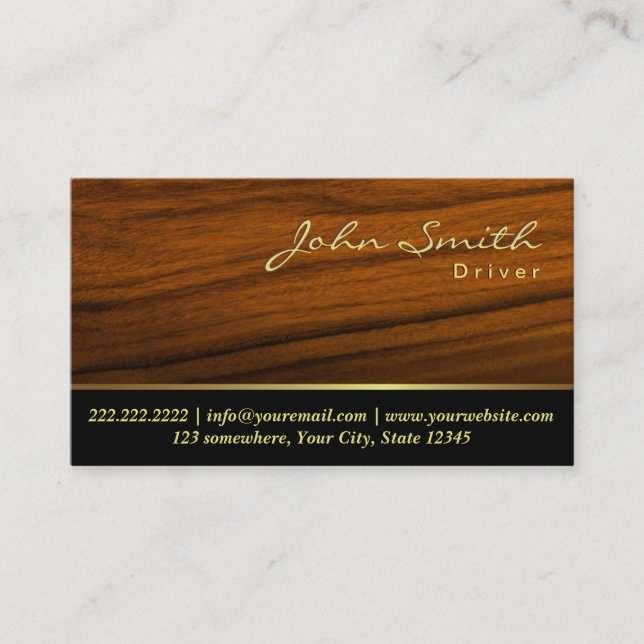 Elegant Wood Grain Driver Business Card (Front)
