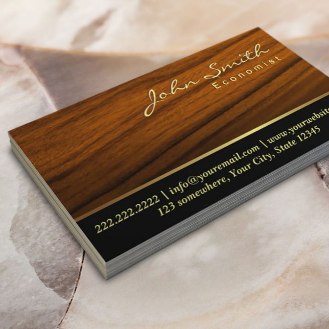 Elegant Wood Grain Economist Business Card (Creator Uploaded)