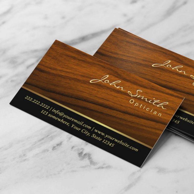 Elegant Wood Grain Optician Business Card (Creator Uploaded)