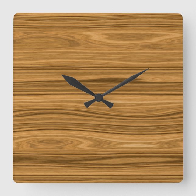 Elegant Wood grain style Square Wall Clock (Front)