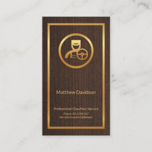 Elegant Wood Grain Texture Gold Frame Chauffeur Business Card
