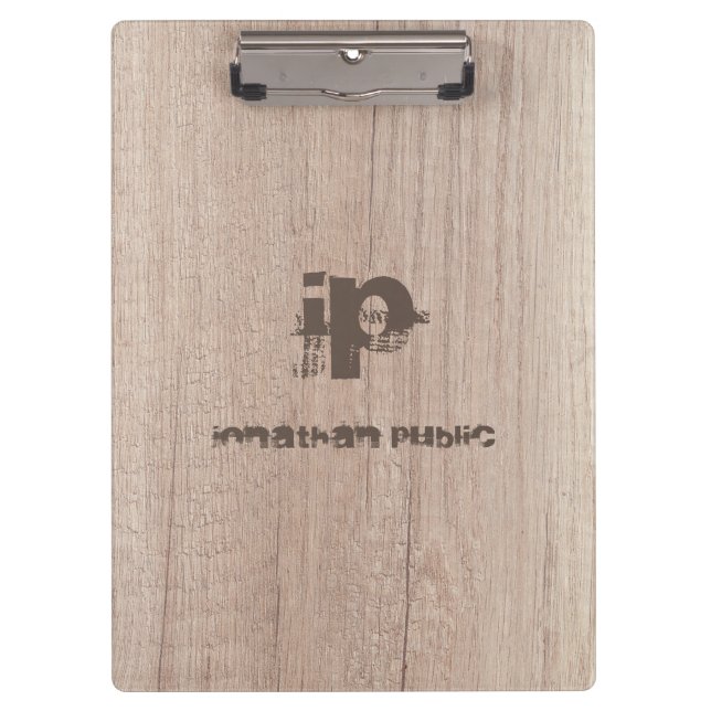 Elegant Wood Look Monogram Template Personalised Clipboard (Front)