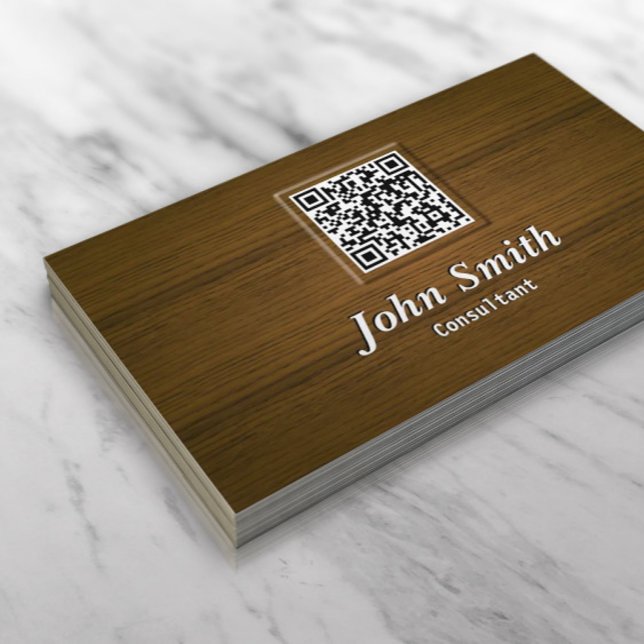 Elegant Wood QR Code Consultant Business Card (Creator Uploaded)