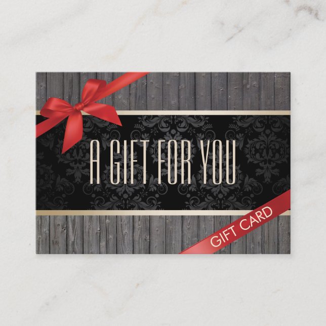 Elegant Wood Red Ribbon Gift Certificate (Front)