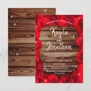 Elegant Wood Rose Petals Country Rustic Wedding Invitation
