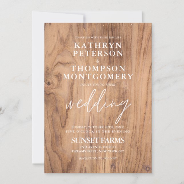 Elegant Wood Rustic Wedding Invitation (Front)