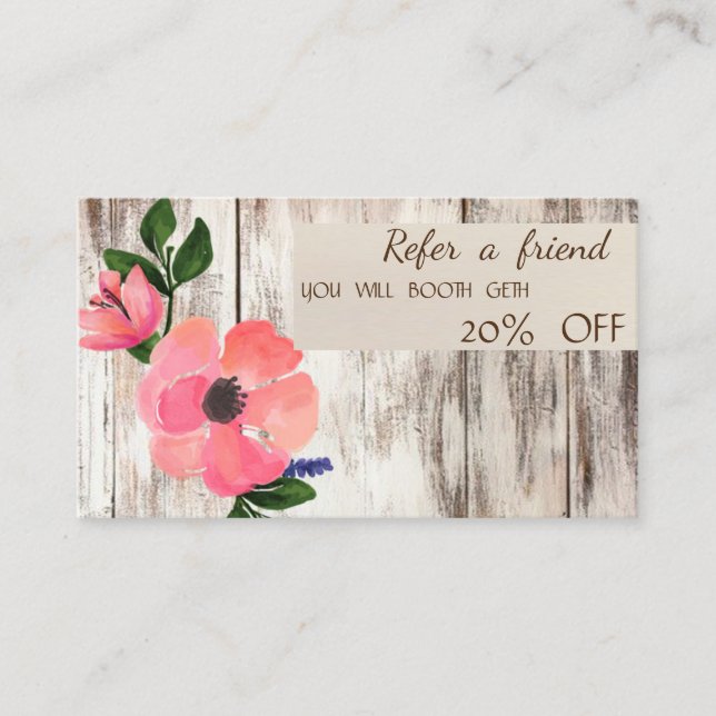 Elegant ,Wood Texture,Floral,Stripe  Referral Card (Front)